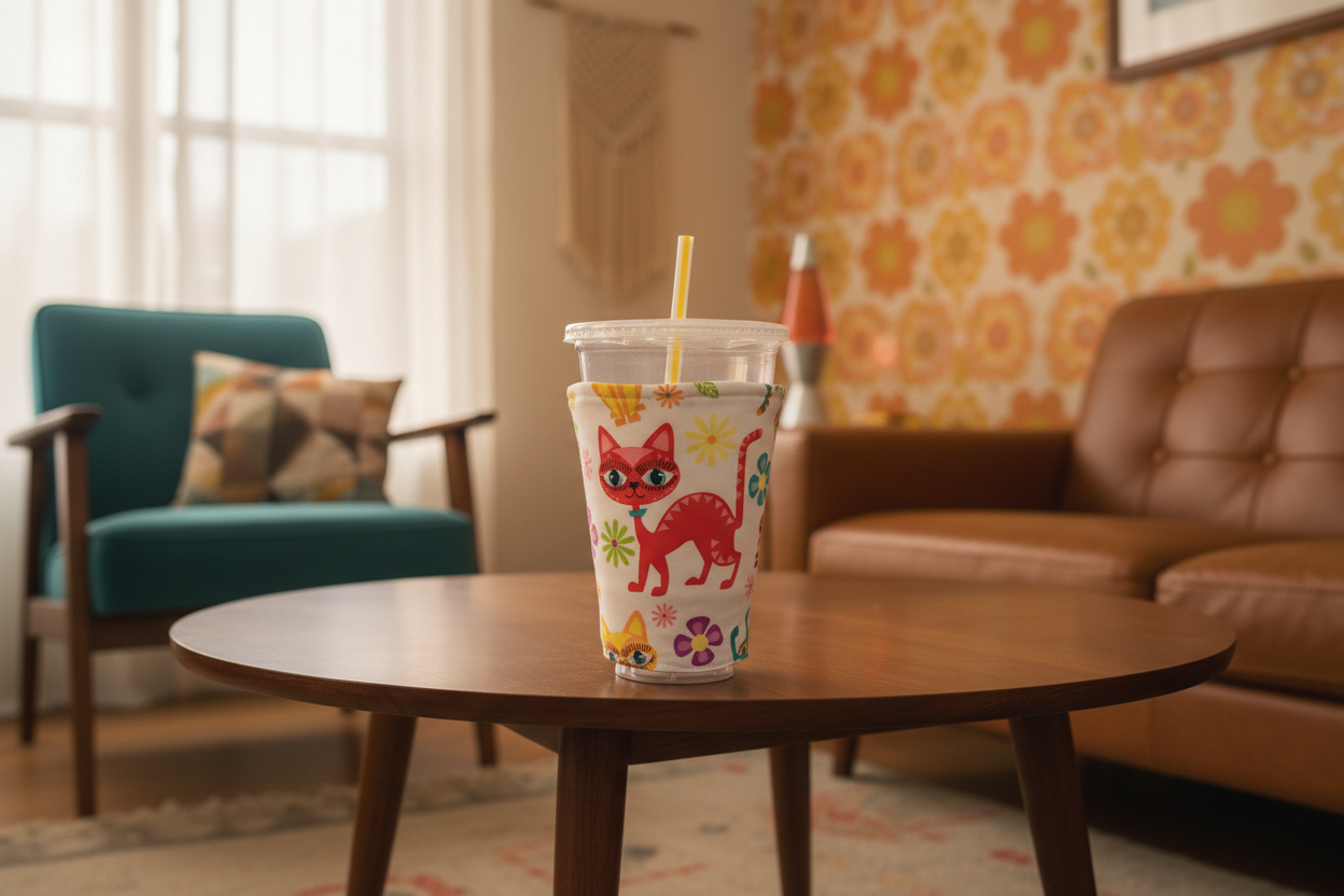 Retro Cat Reversible Cup Coozie