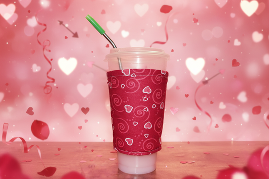 Red Glitter Hearts Reversible Cup Coozie