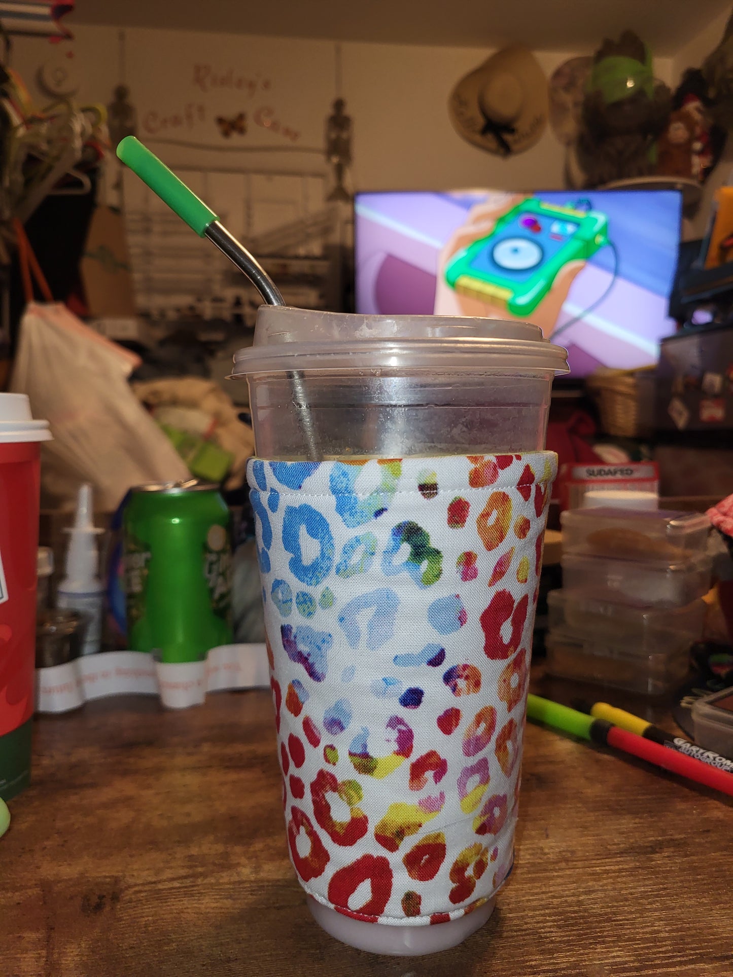 Rainbow Leopard Reversible Cup Coozie